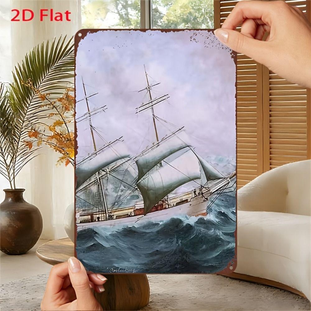 Vintage Nautical Metal Wall Art, Old Sailing Ship Pirate Decor, Home Wall Decor