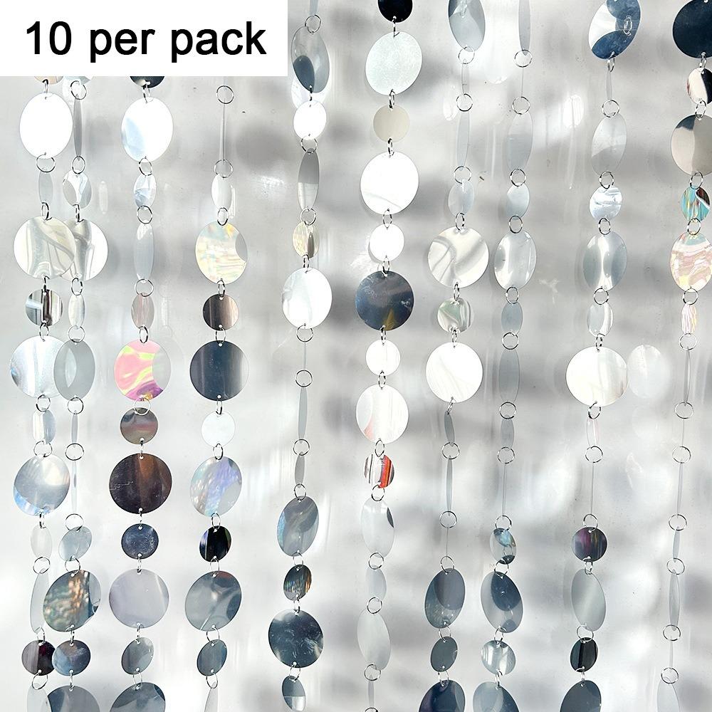 

Round Sequin Shape Sequins Hanging Foil Curtains Plastic Material 10PCS Quantity Sequin Bead Strings 100cm Length серебряный