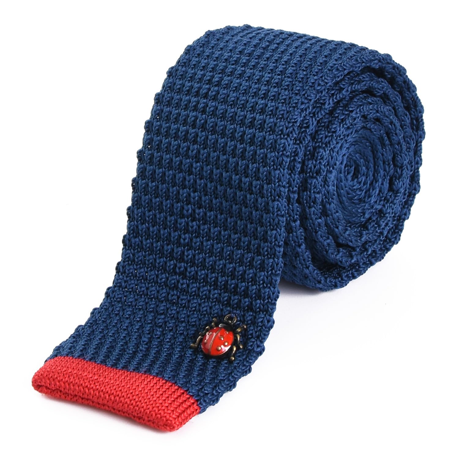 

[RACHEL] Rachel Knit Tie, Narrow Tie, Slim Tie, Washable, Square End, with Charm, Piqué Knit (A: Navy)
