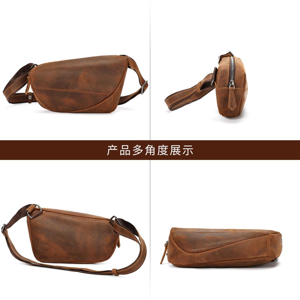 2026 Men's Leather Retro Chest Large-capacity Crazy Horse Leather Mobile Phone Waist Casual Men's Designer Luxury Bag