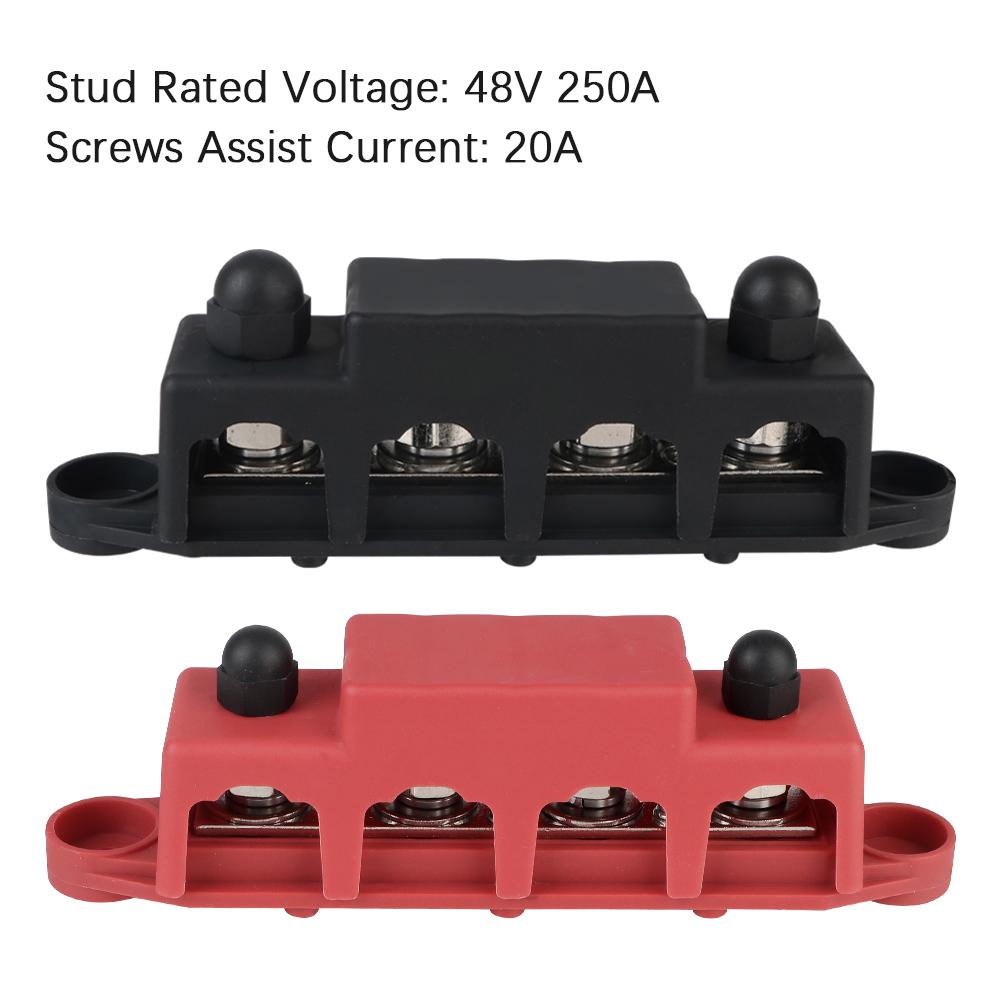48V 250A Boat Busbar 4 Ways Power Distribution Block DC Bus Bar Electro Junction Truck RV Caravan Car Accessories M8 M10 Stud