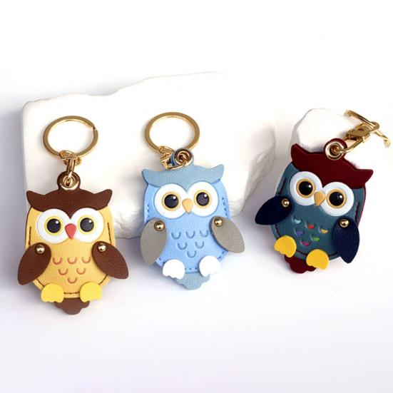 Keychain Pendant Cartoon Owl Charm Card Holder Faux Leather Access Card Case Decorative Keychain