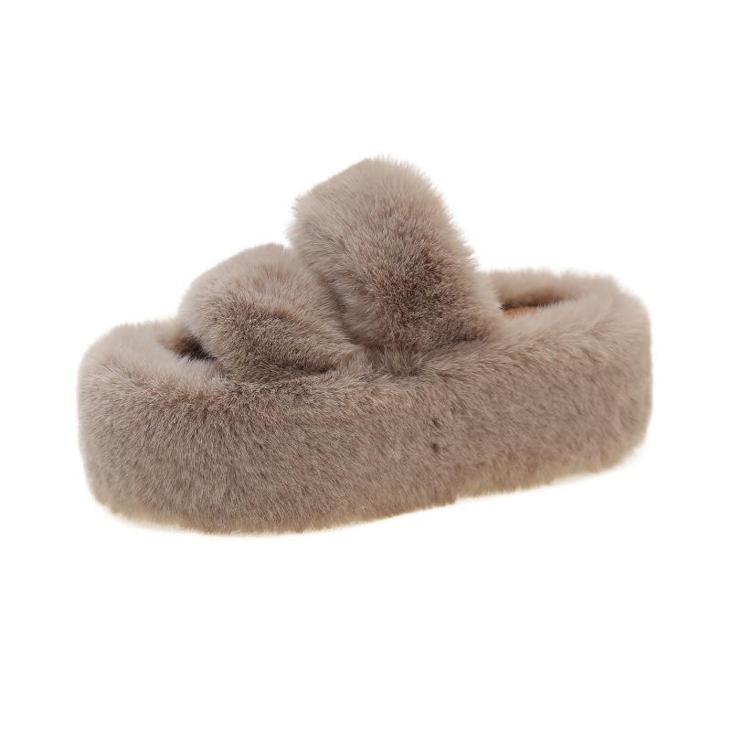 Cm Thick Bottom Fluffy Slippers Women's Muffin Bottom Large Size Parallel Bars Thickened Plush Flat Bottom One Word Warm Cotton Mop