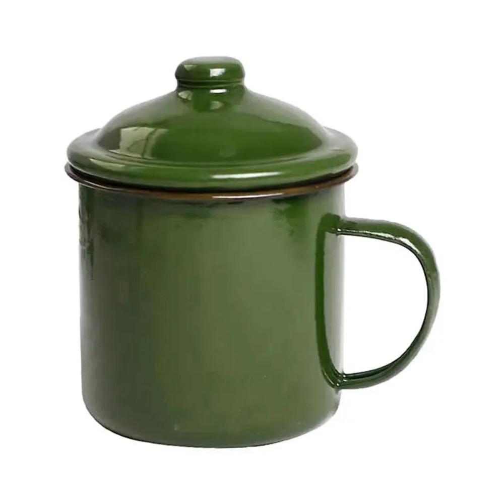 

Ретро-чашка с утолщенной ностальгической эмалью зеленого цвета с крышкой, банка для чая в китайском стиле 1970-х годов, кружка для кемпинга с защитой от падений