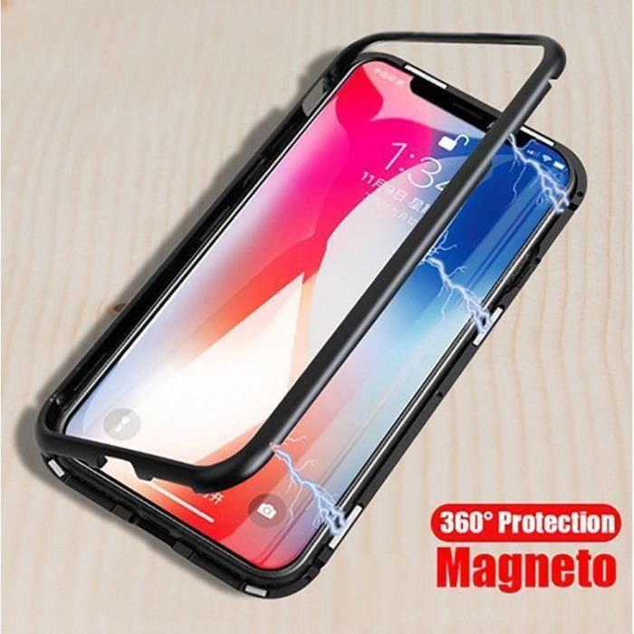CW00662-AIBEIER Magnéto Coque pour iPhone X,Avec Adsorption magnétique et Verre trempé,Noir + Transparent