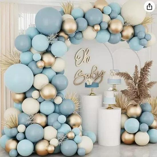 139-Piece Blue & White Metallic Latex Balloon Arch Set for Weddings, Birthdays & Anniversaries