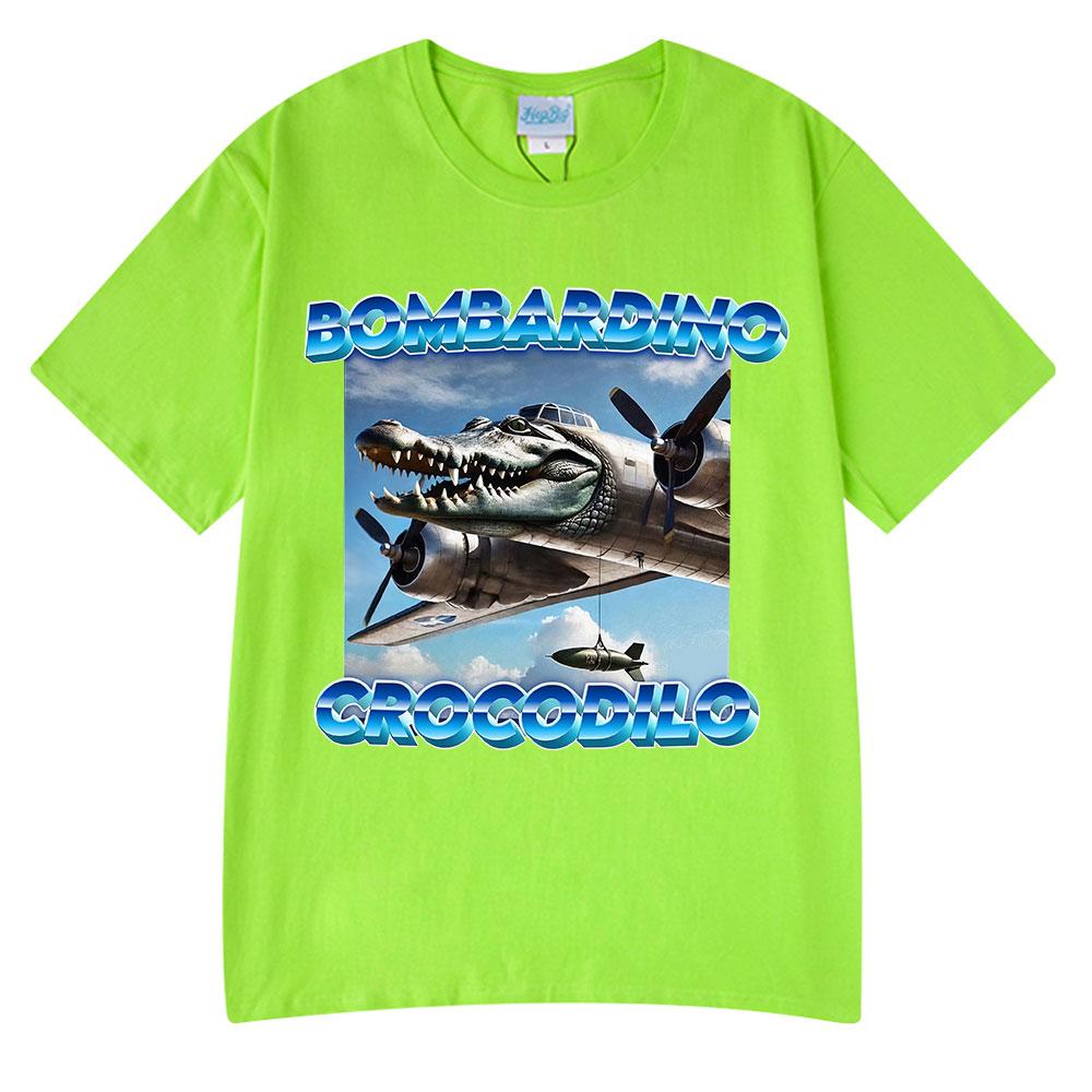 Bombardiro Crocodilo T-shirt Italian Brainrot Funny Meme Crocodile Plane Bomber Graphic T Shirt Men Women Cotton Casual T-shirts