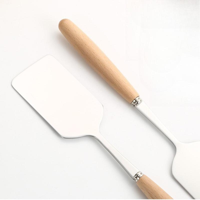 1pcs Stainless Steel Shovel Cookware Square Head Anti-scald Pancake Scraper Mixing Spatula Wood Handle Fried Shovel Kitchen