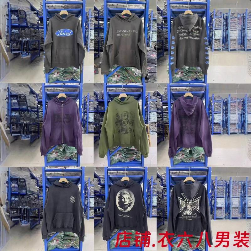 Vintage West Coast Hooded Zip-Up Sweatshirt With Sanskrit Script Print Relaxed Fit Cotton Pullover Men