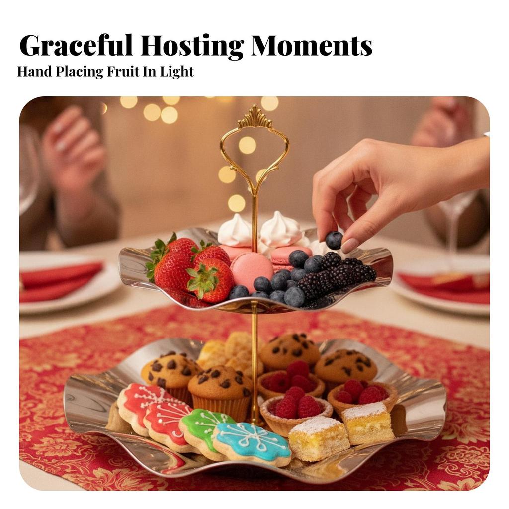 2-Tier Serving Stand Elegant Tableware Space-Saving for Buffet