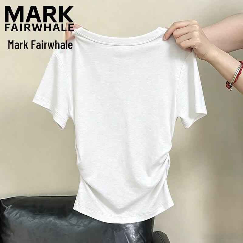 Mark Fairwhale Women's Square Neck Ruched Slim-Fit Short Sleeve T-Shirt