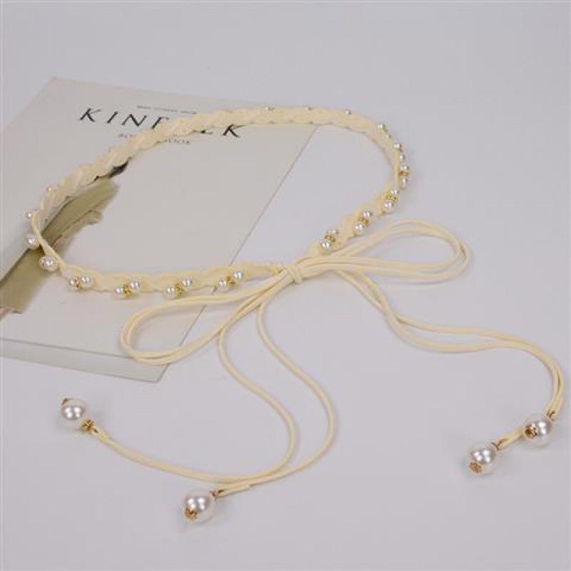 Elegant Women'S Pearl Beads Belts Metal Thin Waist Belts Slim Chain Belt Decorative Waistband Dress Accessories
