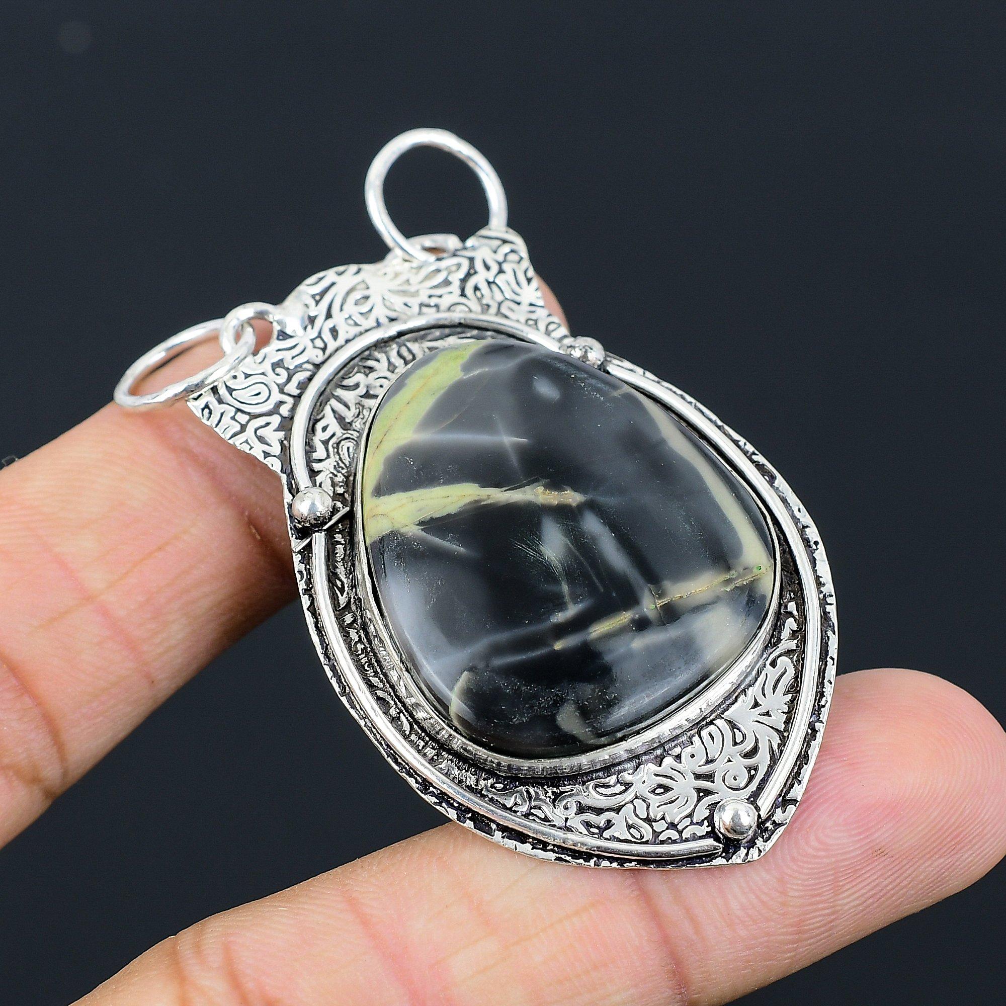 Gift For Her 925 Sterling Silver Natural Fume Agate Gemstone Jewelry Pendant
