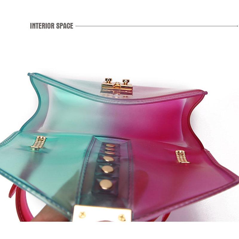 Ny mote Bærbar Gradient Transparent Jelly Bag Rivet Godteripose Skulder Messenger Square Bag