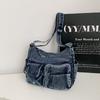 Multi-Pocke Crossbody Bag Denim Commuter Tote Bag Women Large Capacity Messenger Bag