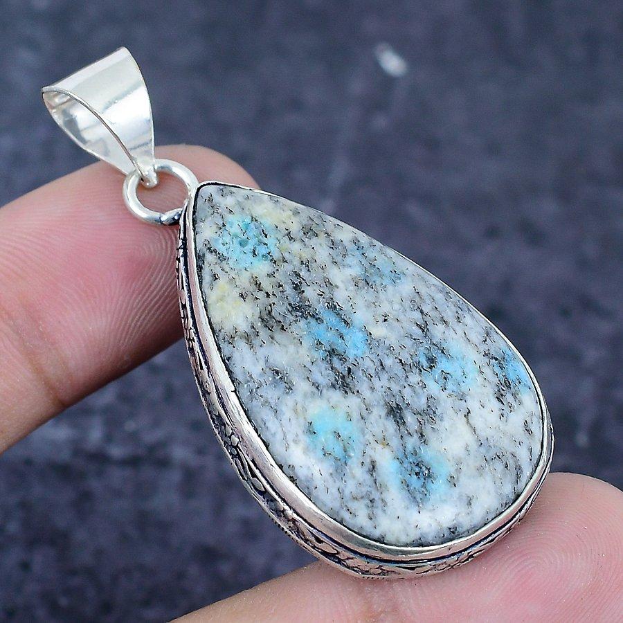 K2 Blue Azurite Gemstone 925 Sterling Silver Jewelry Pendant 2.13"