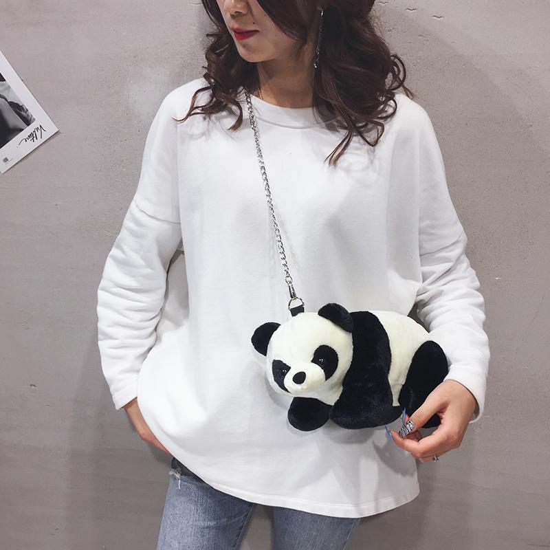 Cute Panda Plush Crossbody Bag For Women Cartoon Animal Doll Small Purse Winter Fashion Accessory