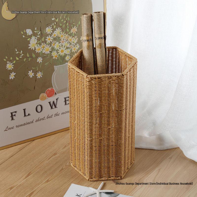 

Rattan-Style Umbrella Stand: European Nordic Design for Home & Hotel Light Color 23.5/24cm Round Barrel