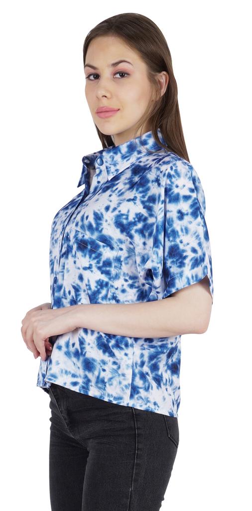 Moomaya Damen Bedrucktes Oberteil Kragenhals Knopfleiste Kurzarm Tunika