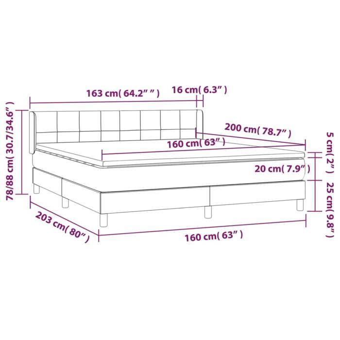 3130284 vidaXL Lit à sommier tapissier avec matelas Marron foncé 160x200 cm