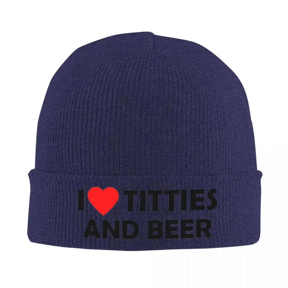 Я Люблю Сиськи И Пиво Вязаная Шапка Бини Зимняя Шапка Теплого Цвета Юмористические Кепки для Мужчин Женщин
