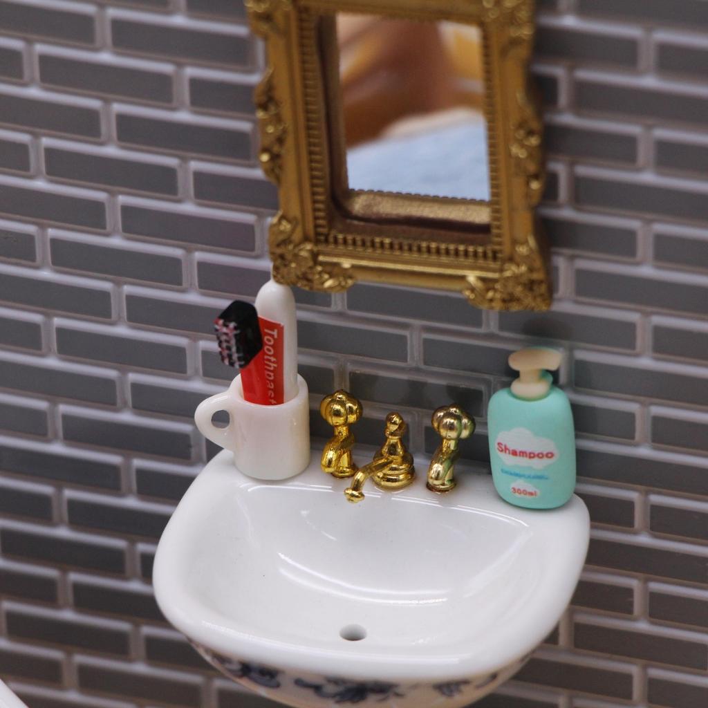 Dollhouse Miniature Bathroom Accesso Kit Simulation Hairdryer Comb Toothpaste Toothbrush Mini Towel Bath Ball Shower Gel Soap