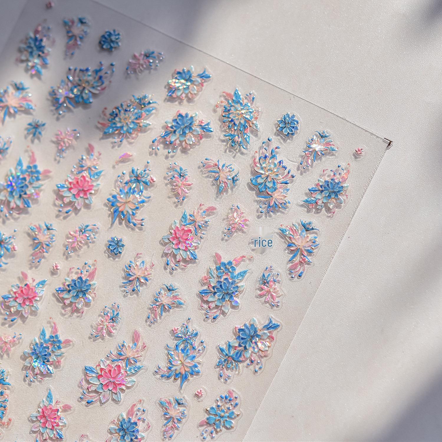 

Tomoni Shell Light Japanese Nail Stickers - Ancient Style Blue Hairpin Flower Design