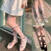 Women Crisscross Ribbon Bandages Low Cut Antislip Cotton Socks Japanese Style Dancing Party Solid Invisible Short Socks