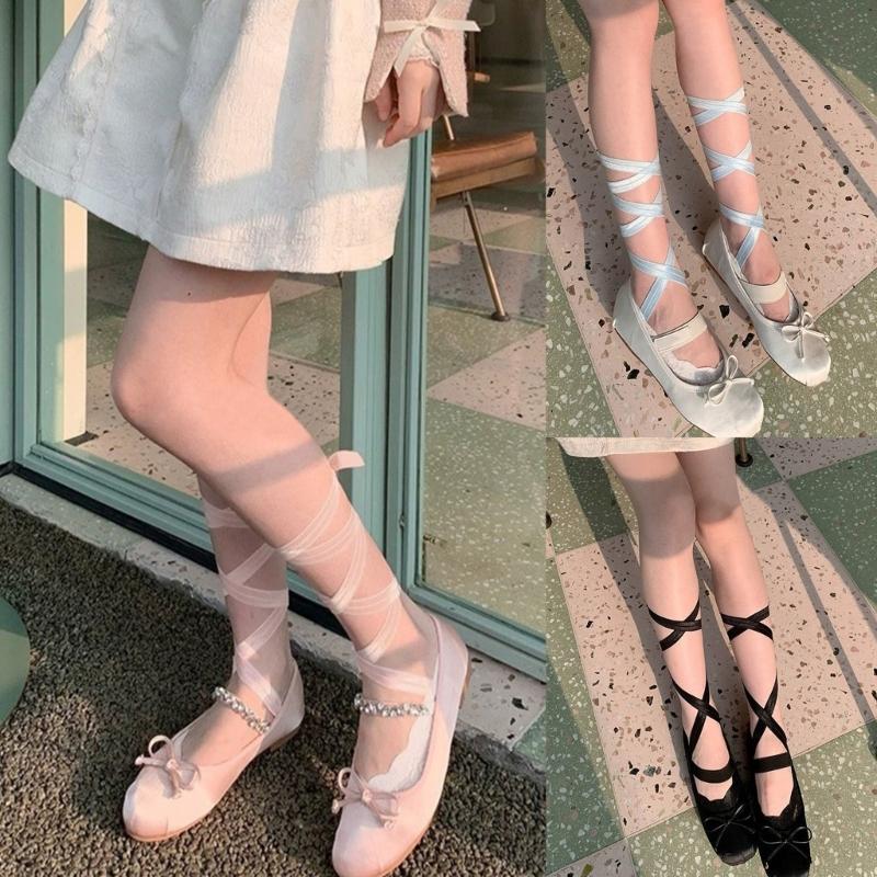 Women Crisscross Ribbon Bandages Low Cut Antislip Cotton Socks Japanese Style Dancing Party Solid Invisible Short Socks