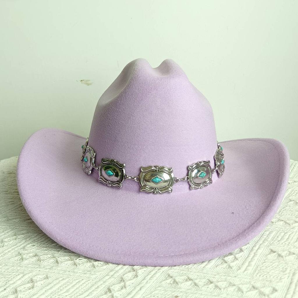 Double concave cowboy fedora western cowboy silver Ivory Silver Concho Chain Cowboy Hat wide brim riding hat cowboy hat