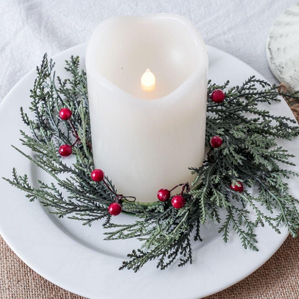 20cm Christmas Candlestick Wreath Handmade Red Berry Candle Wreaths  New Year