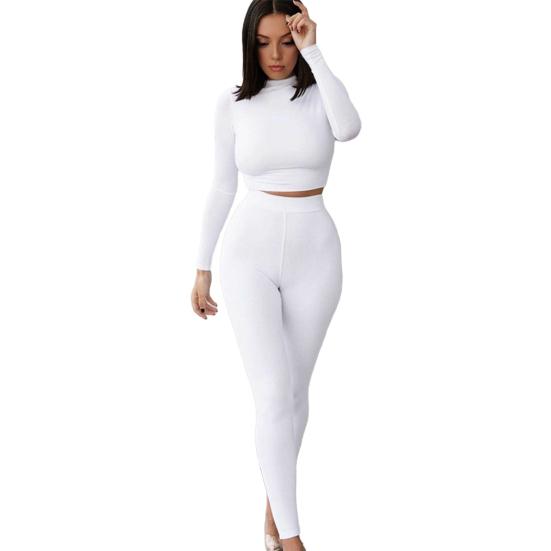 Casual Workout Two Piece Outfits for Women Long Sleeve Crop Top High Waisted Legging Pants Set Slim Fit Jogger Track Suits