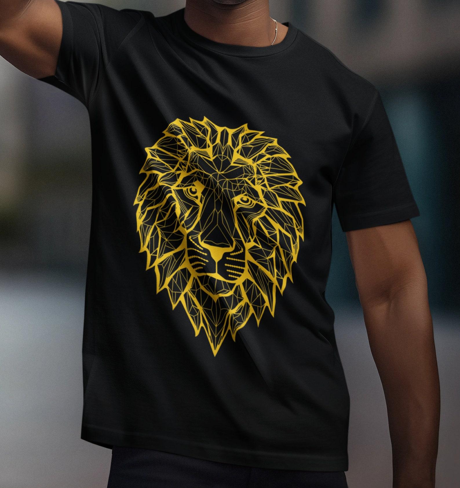 Geometric Golden Lion T-Shirt - Wildlife Nature Top XL