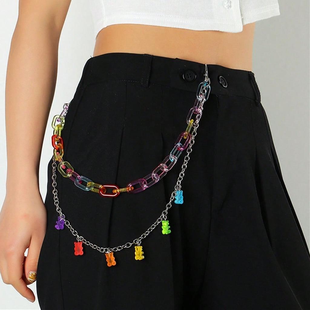European and American Jewelry Sexy Candy Color Bear Waist Chain Trouser Chain Women's Fashion Color Chain Trouser Chain Decoration