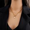 DIEYURO 316L Stainless Steel OT Clasp Large Pearl Pendant Necklace For Women New Girls 2-Layer Chain Jewelry Party Gifts Bijoux