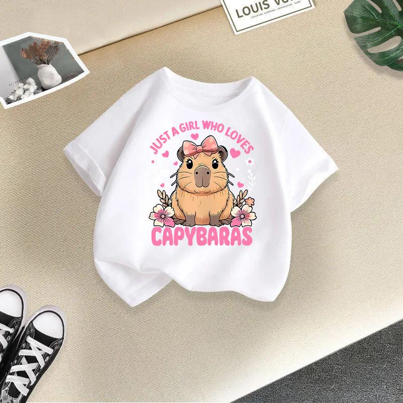 Children T-shirt Capybara Printed Kids 100% Cotton Tops O-Neck Short-sleeve Kids 2-13Y T-shirt