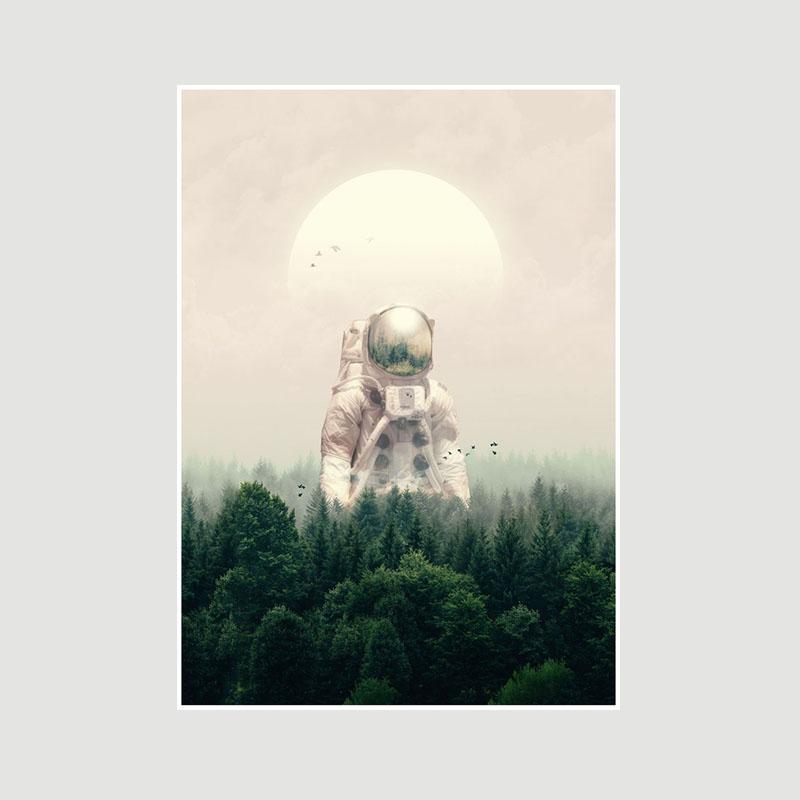 Living Room Decoration Art Painting White Paper Astronaut Space Poster Wall Art Prints Home Decor Bar Cafe Dorm Decorative Pictures Gifts