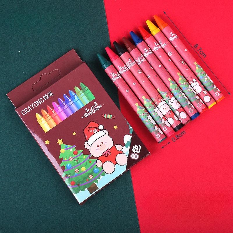 Cartoon Christmas Crayons Set Creative 8 Colors Drawing Painting Kit Cute Art Supplies Coloring Gift for Kids Students