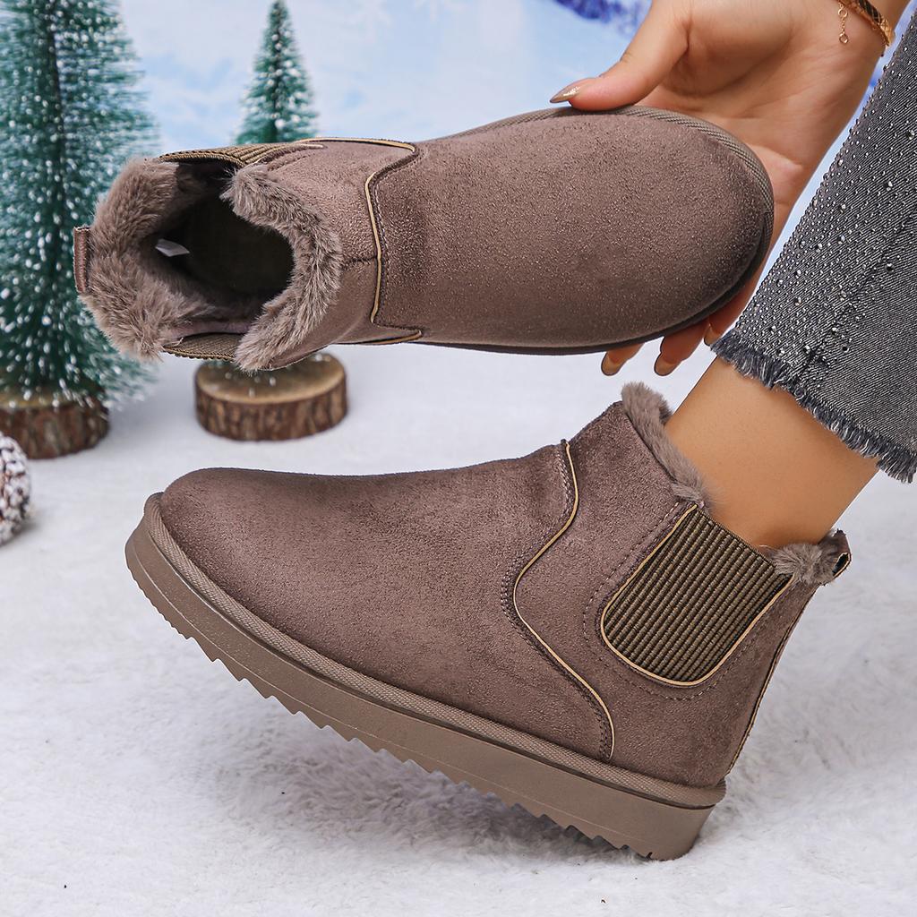Fashion 2025 Winter Women Short Plush Warm Snow Boots Casual New Suede Fur Chelsea Ankle Boots Flats Platform Shoes Zapatos De Mujer