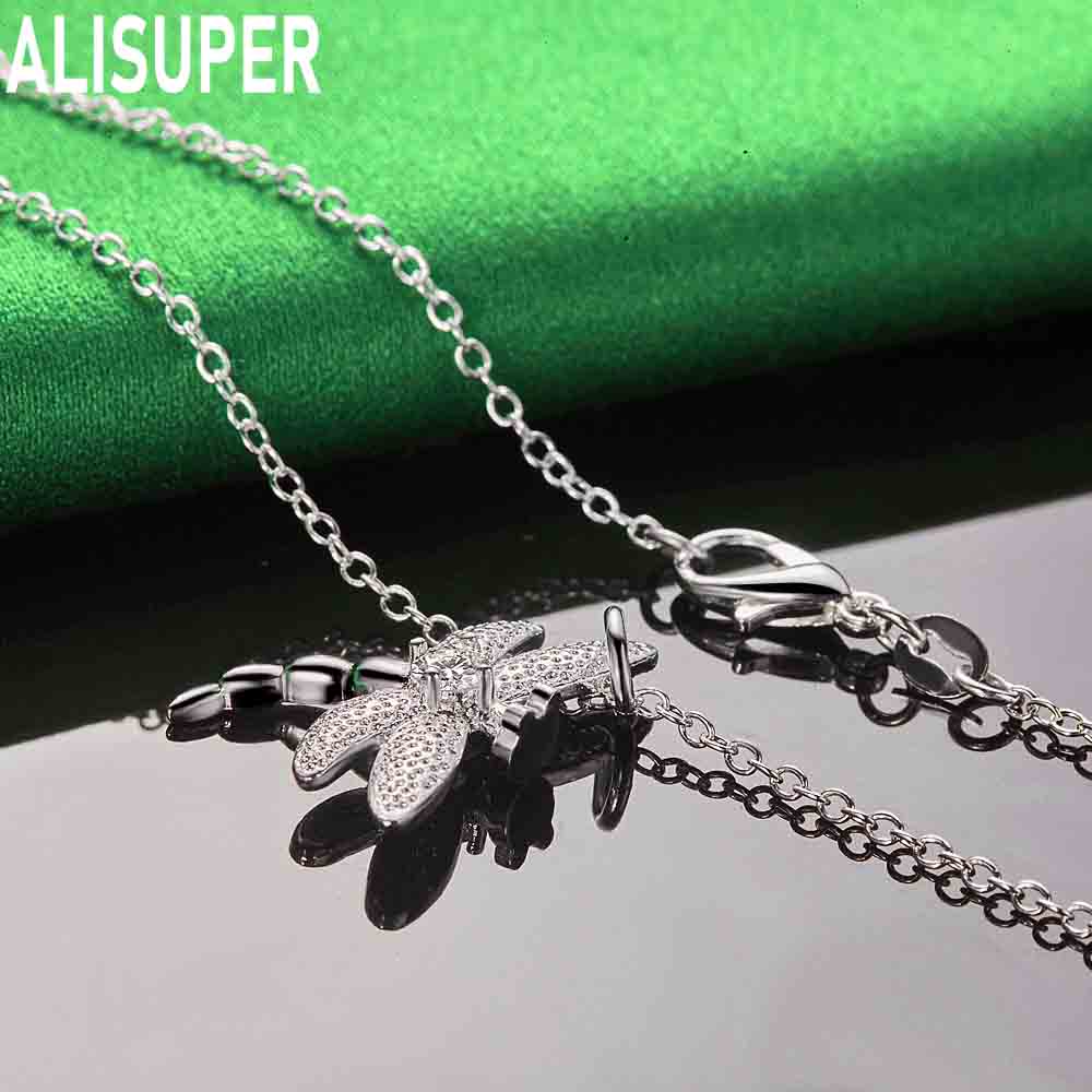 925 Sterling Silver Dragonfly Pendant Necklace Fashion Wedding Jewelry