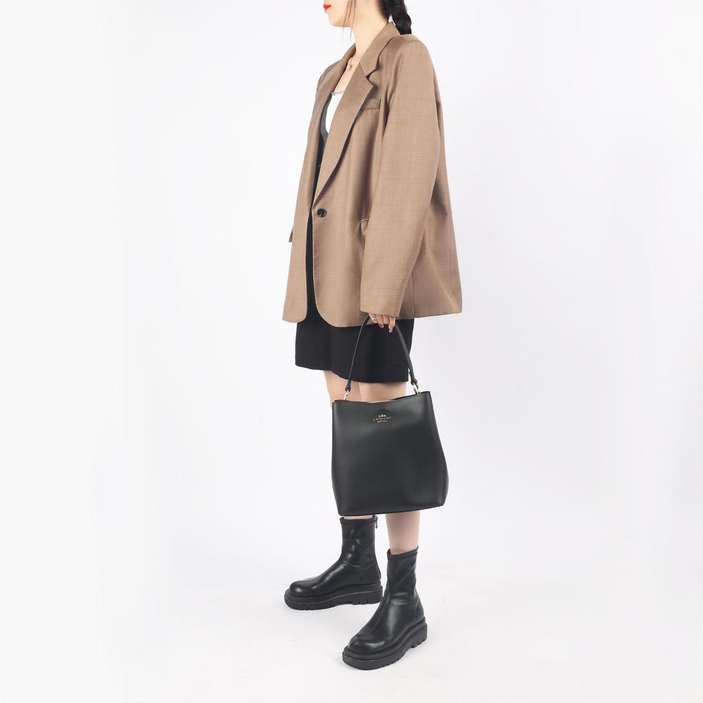 Coach Town 26 Gold Logo Detachable Shoulder Strap Solid Pebbled Leather Bucket Bag Crossbody Shoulder Bag Medium Women bags Black 91122-IMLON
