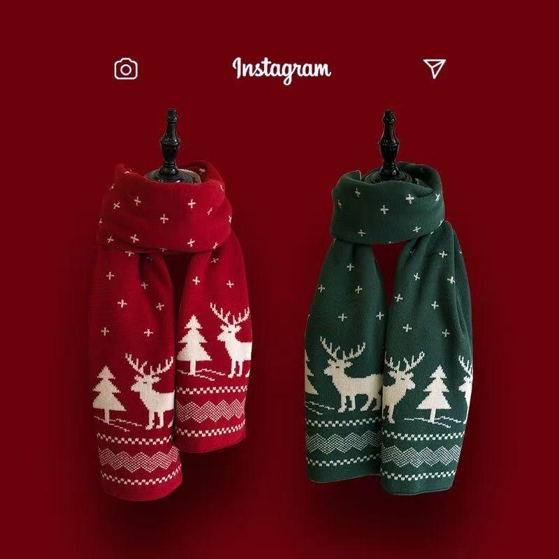 Knitted scarf Christmas deer new scarf female winter Korean versatile cute elk red student warm and windproof