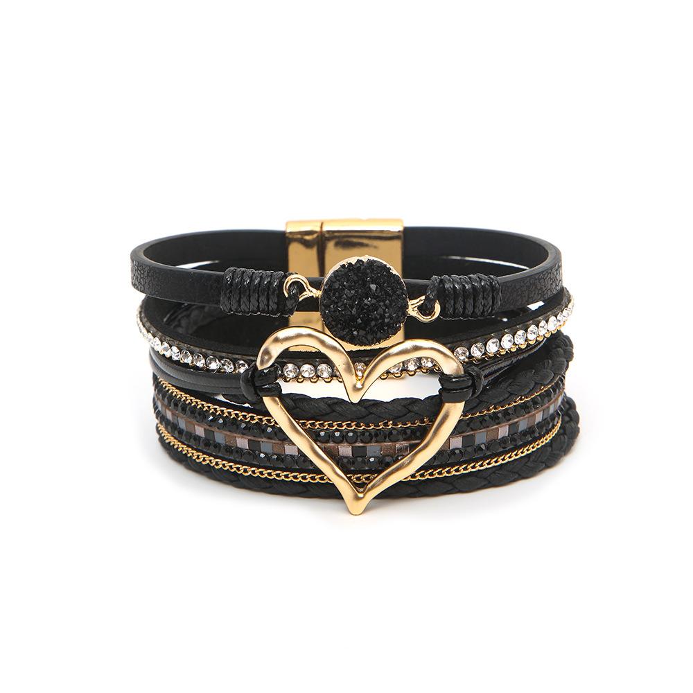 1PC Hot-selling multi-layer leather bracelet hand-woven bracelet gold love lady bracelet