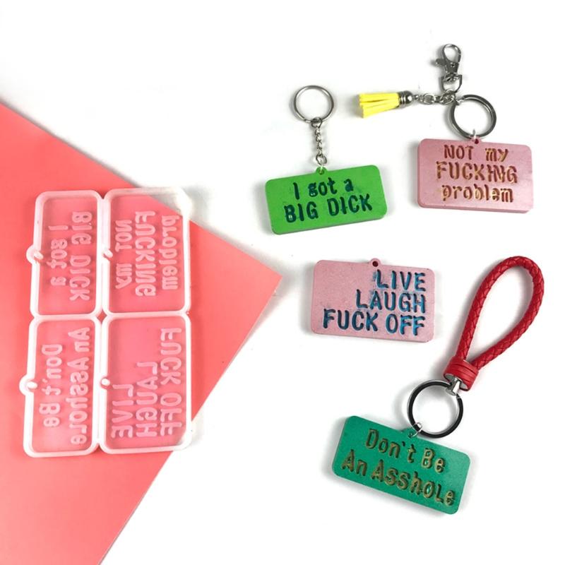 2PCS Word Resin Molds Silicone Keychain Epoxy Casting Mold for Key Fob Luggage Tag for DIY 2Pieces Crafts Pendant Making