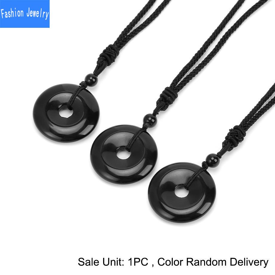 Natural crystal stone safety buckle pendant 30mm donut braided necklace fashion accessories