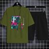 Fashion Four Seasons Casual Sports Style 2d Letter Print Adult Men'S Round Neck Loose Short Sleeve T-Shirt Trouser Set Quick Dry