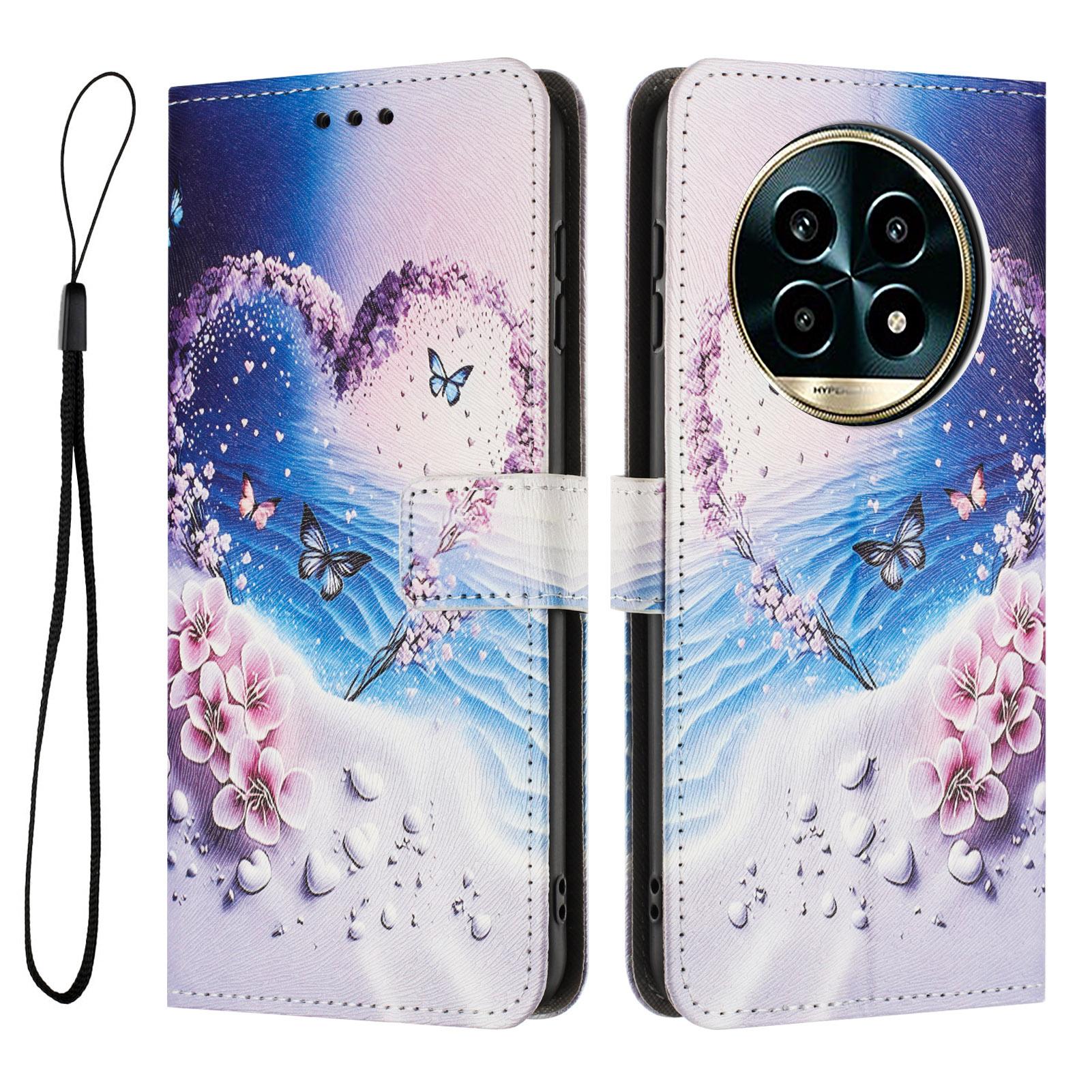 

YX-2501 For Realme 13 Pro 5G (Global)/13 Pro+ 5G (Global) Case Pattern Printing PU Leather Wallet Phone Cover with Lanyard Heart Butterfly