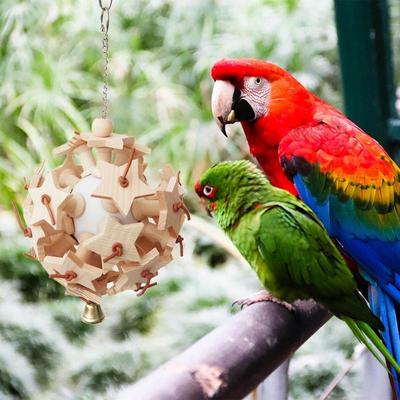 Bird Toys Wooden Blocks Wood Stars Leather Toy Bird Chewing Teether Parrot Cage Bite Activities Wear Resistant For Large Macaws