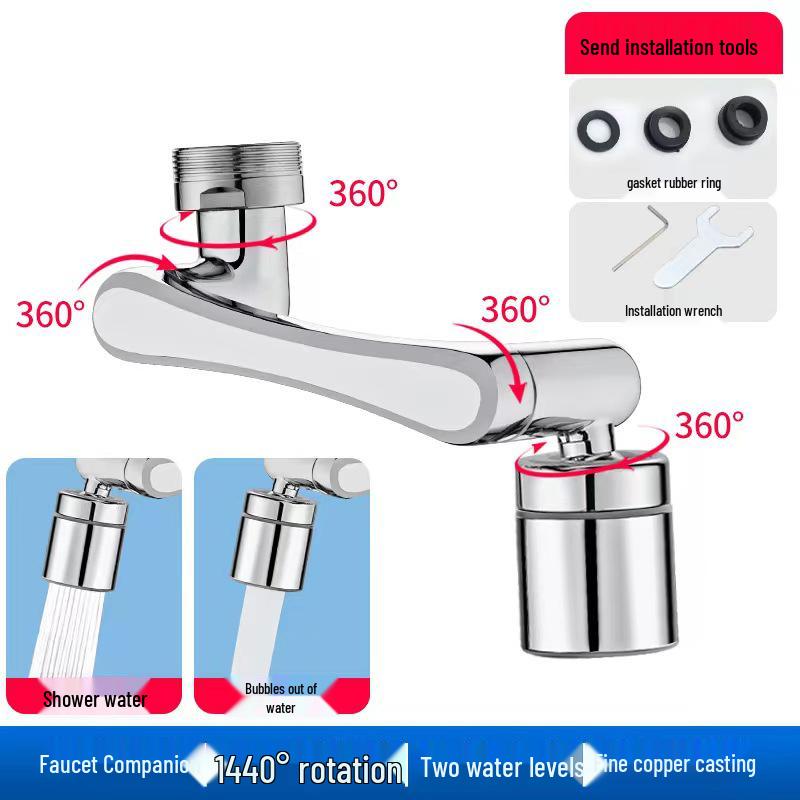 Universal 1080° Rotating Faucet with Lifting Anti-Splash Spout for Bathroom Face Washing and Brushing Teeth