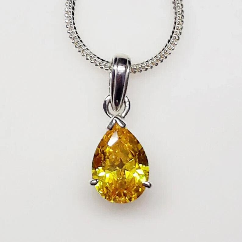 Yellow Sapphire Gemstone Pendant Astrological Pendant In Sterling Silver Yellow